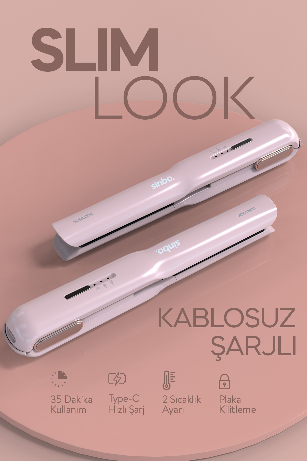 Sinbo SHD-1742 Kablosuz Şarjlı Taşınabilir Saç Düzleştirici-Seyahat İçin İdeal, Mini Tasarım