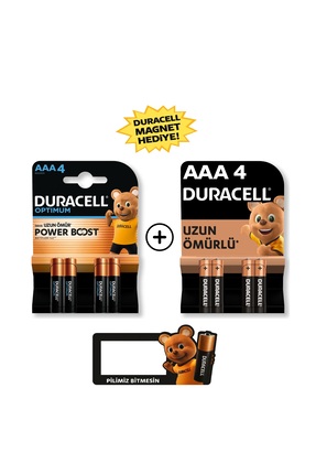 Duracell Optimum AAA Alkalin Kalem Pil 4’lü Paket + AAA Alkalin Kalem Pil 4' ...