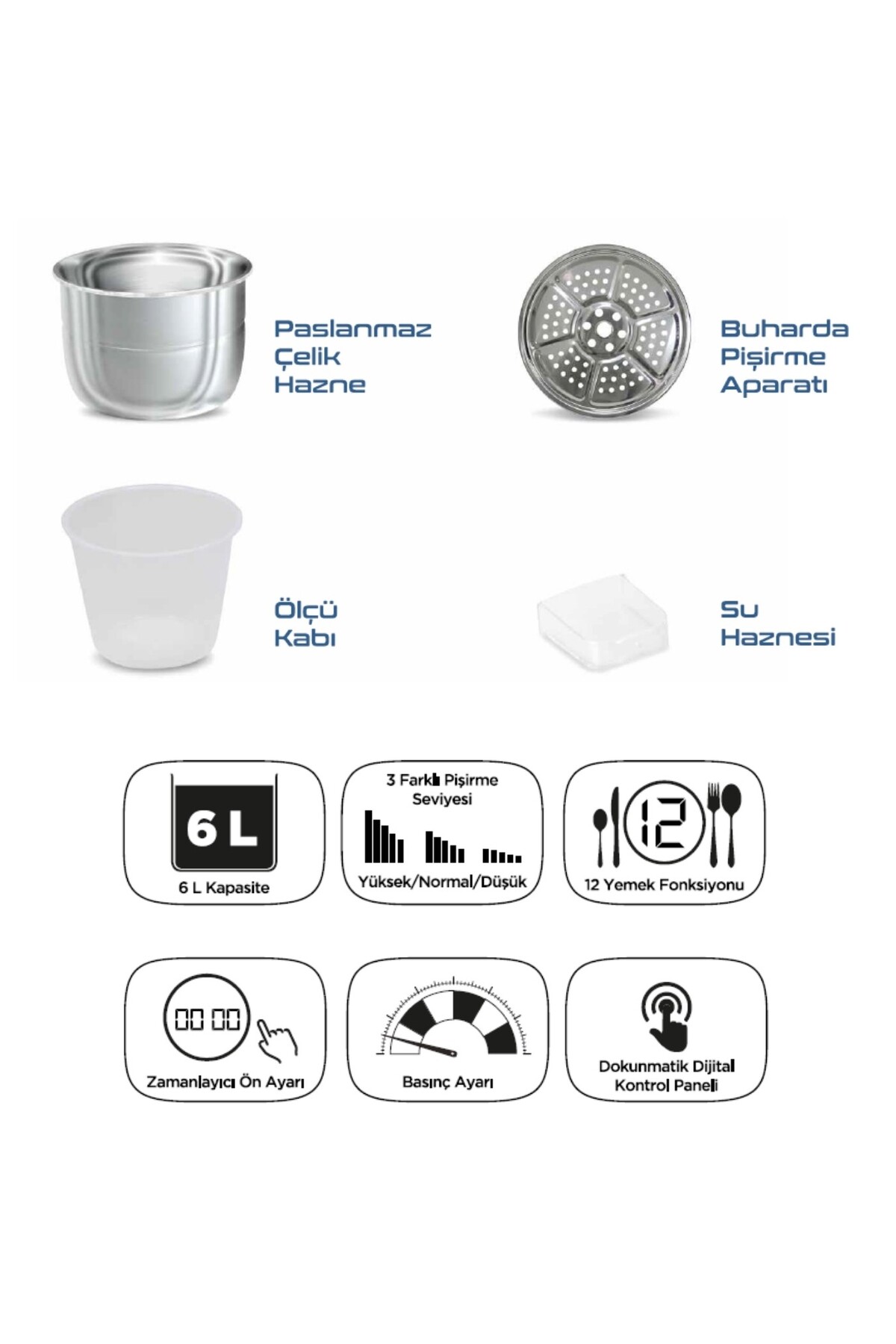 ONVO OVTC02 Elektrikli Düdüklü Tencere Akıllı Buharlı Pişirici 6L fotoğrafı 5 (önizleme)