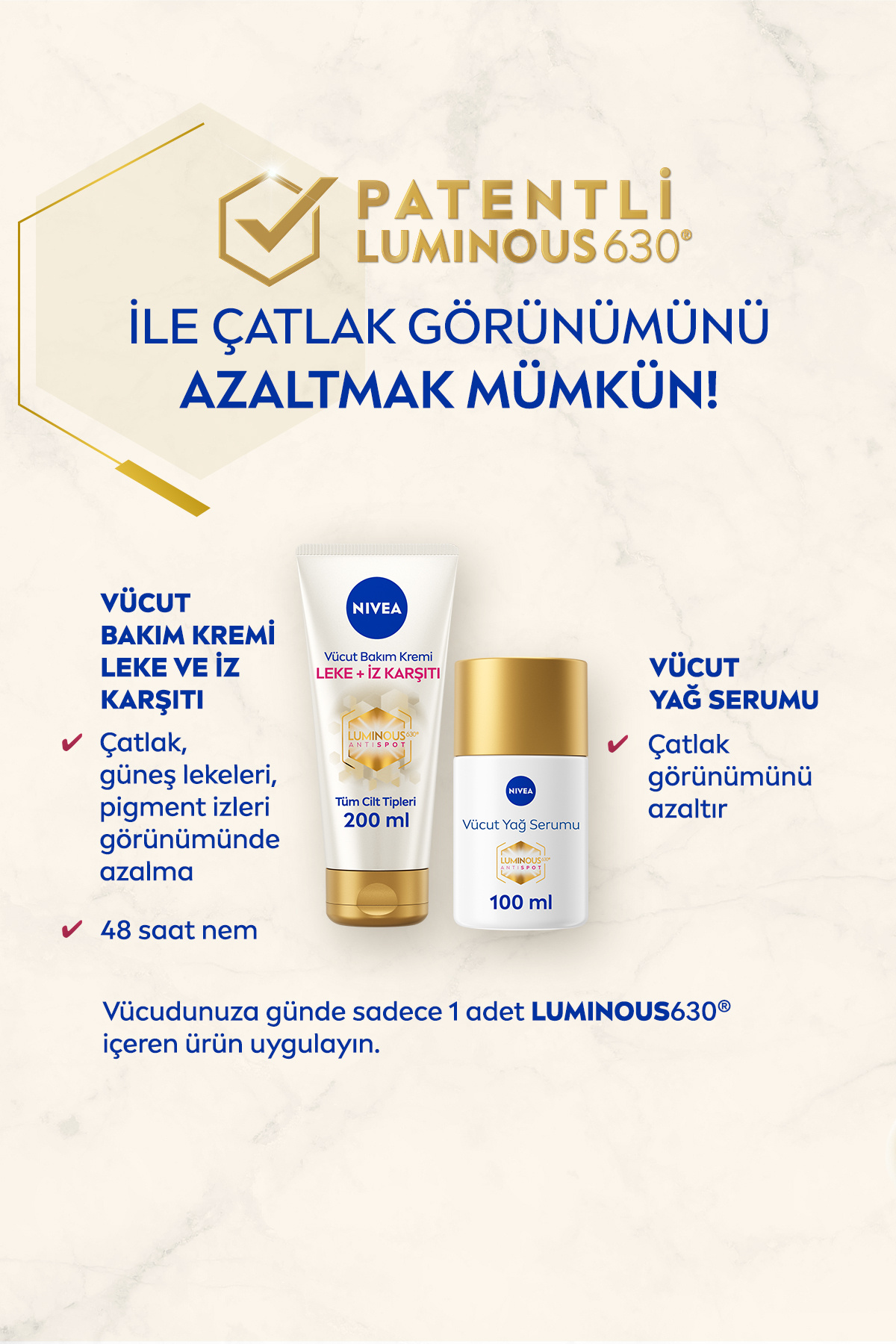 Luminous630 Çatlak ve Leke Karşıtı Vücut Bakım Seti, Yağ Serumu 100ml ve Vücut Kremi 200ml — SET.NVE.1335 — تصویر 2 از 5