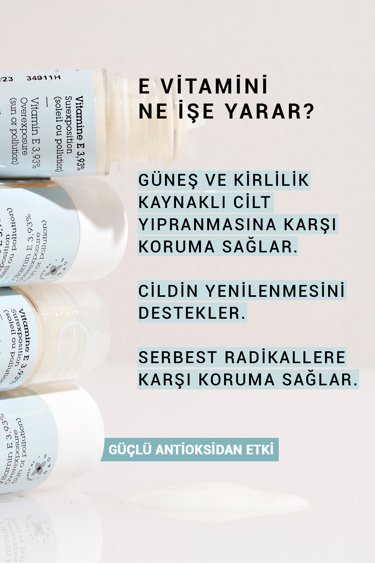 Pure Active E Vitamini Antioksidan Etkili Nemlendirici Cilt Yenileyici Konsantre Bakım Serumu 15ML — 3001181203 — تصویر 5 از 8