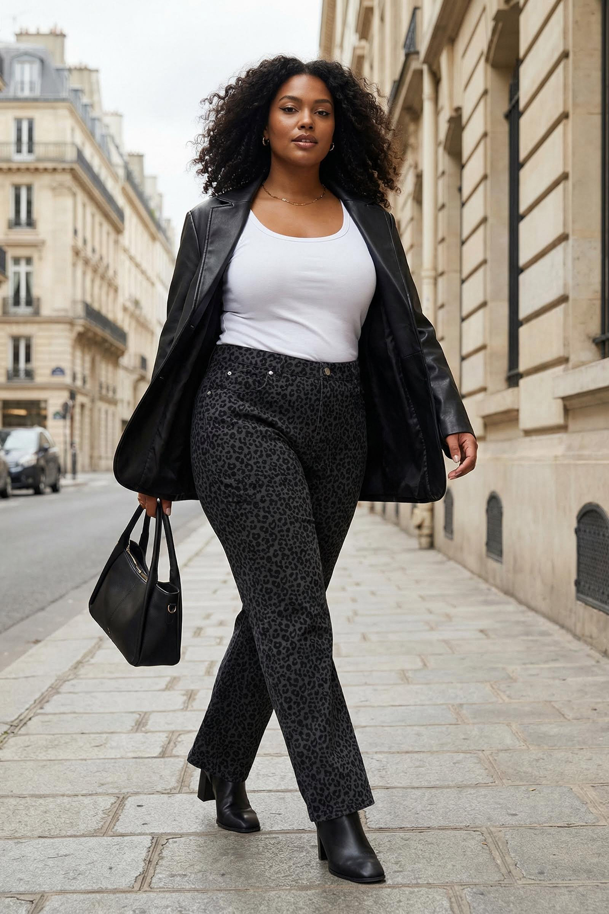 Trendyol Curve Schwarze Jeans im Wildleder-Look mit Leopardenmuster, hoher Taille und weitem Bein in Übergröße TBBAW26CJ00045