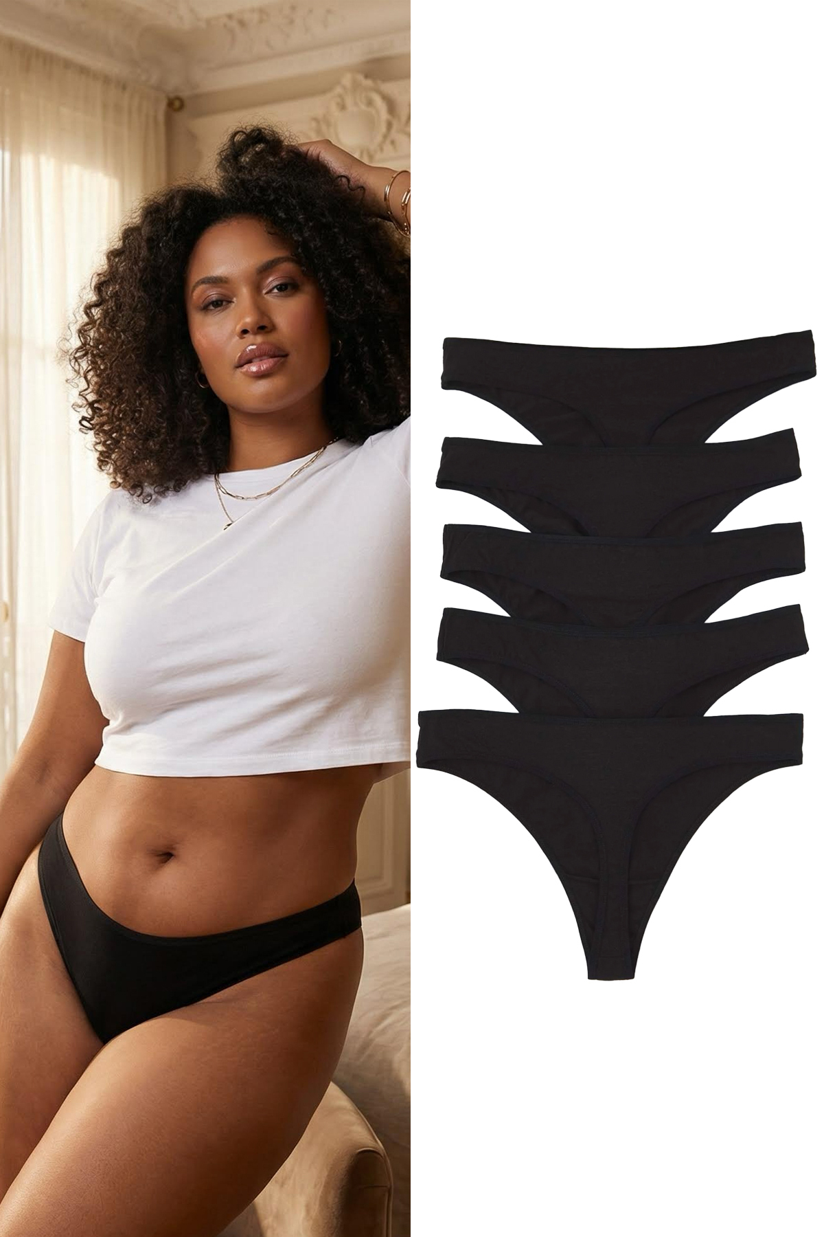 Trendyol Curve Schwarze 5er-Packung Baumwoll-Tangas mit normaler Taille, groß...