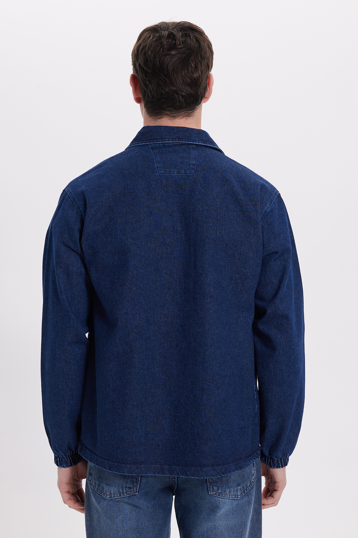 Tudors  Erkek Relax Fit Rahat Kesim Çift Cep Denim Lacivert Kot Mont Gömlek - Görsel 7