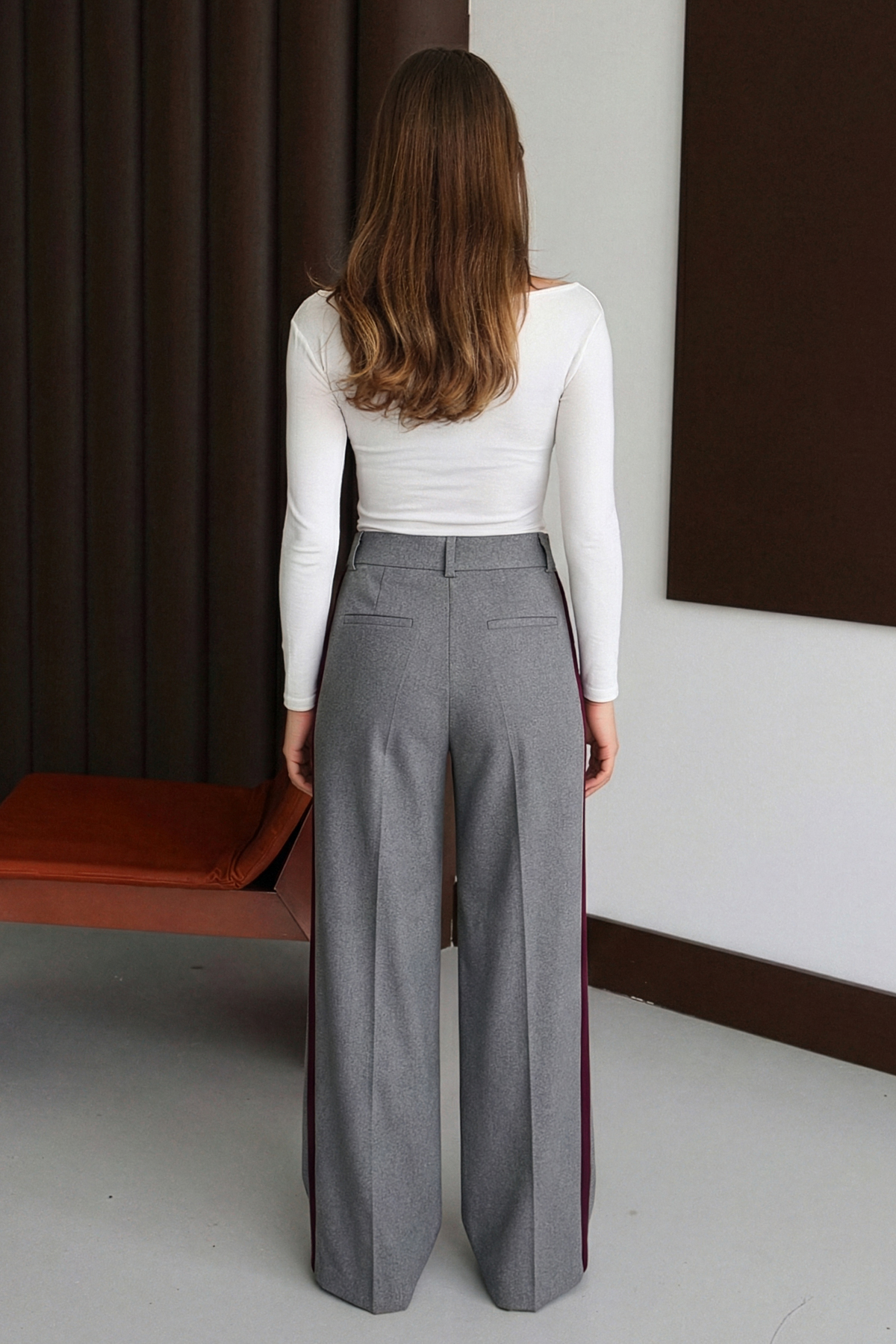 Trendyolmilla  Antrasit Bordo Çizgili Kalın Tuşeli/Kışlık Dokuma Pantolon TWOSS26PL00013 - Görsel 4