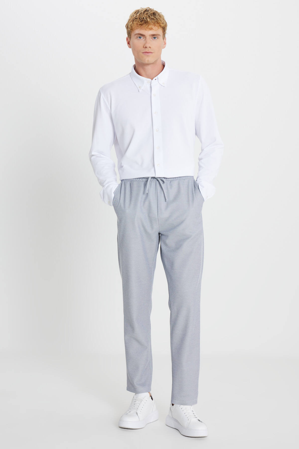 AC&Co / Altınyıldız Classics  Erkek Lacivert Melanj Pamuklu Standart Fit Normal Kesim Beli Bağlamalı Yan Cepli Eşofman Altı - Görsel 6