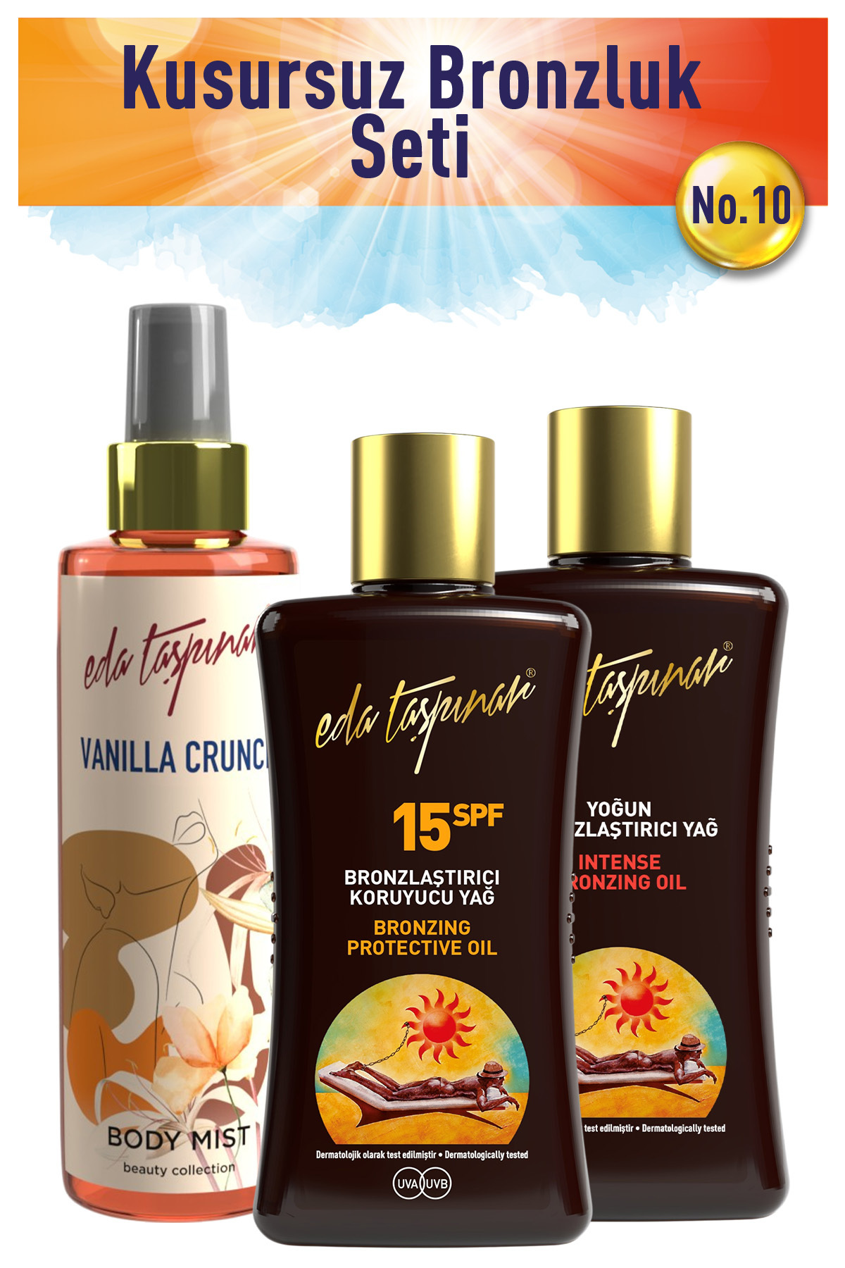 Eda Taşpınar Kusursuz Bronzluk Seti no.10 Spf0+Spf15+VanilyaMist (EGX03-EGX17-EGX62) — EDA-00304
