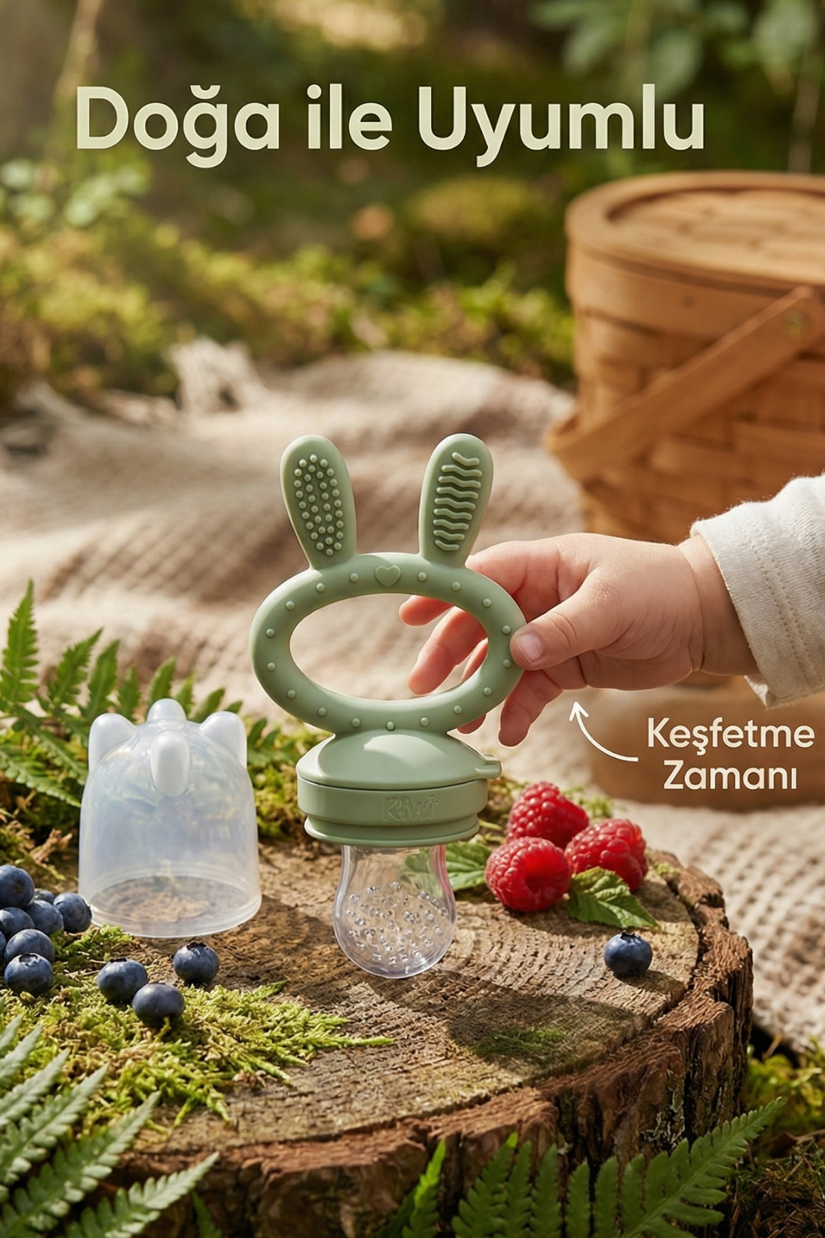 Kiwi Passy Püre Emzik ve Diş Kaşıyıcı Bebek Meyve Süzgeci+Buz Kalıbı - Bej fotoğrafı 4 (önizleme)