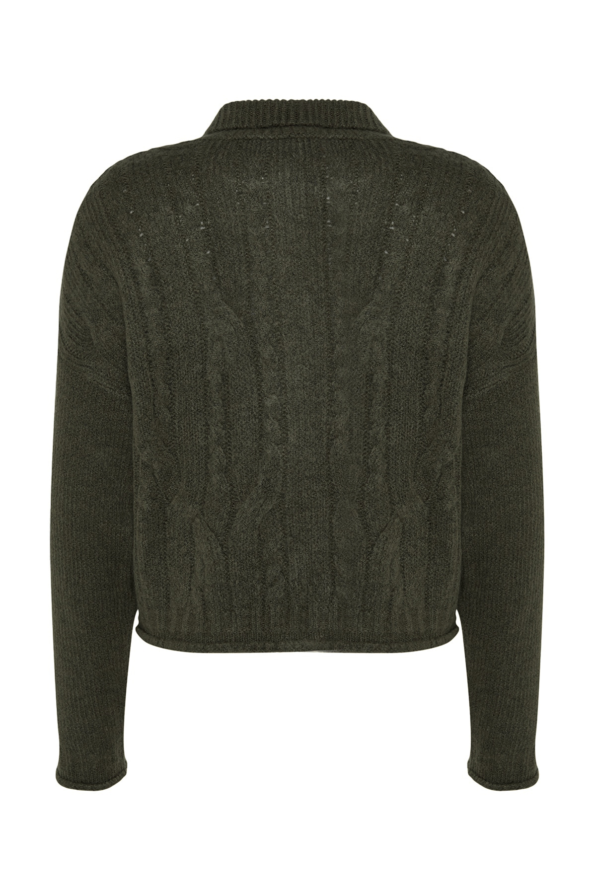 Trendyolmilla  Haki Crop Yumuşak Dokulu Fermuarlı Saç Örgülü Triko Hırka TWOAW24HI00202 - Görsel 9