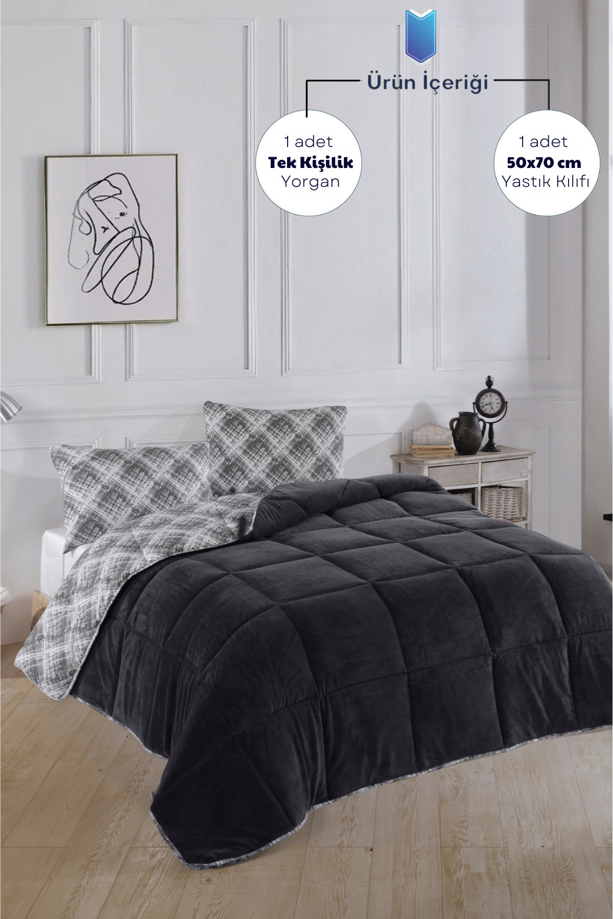 Formeya Tek Kişilik Lüx Wellsoft Yorgan Çift Taraflı Yastık Kılıflı 155x215 cm Yorgan