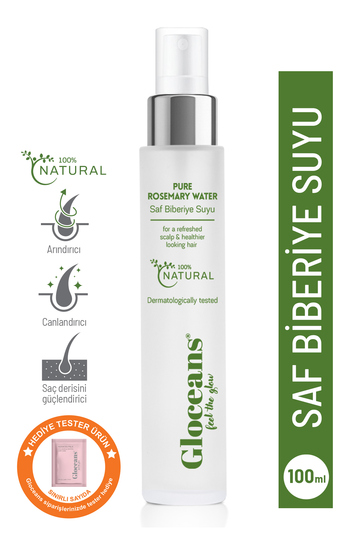 gloceans feel the glow Biberiye Suyu Dökülme Karşıtı Ve Saç Uzamasını Destekleyici Saç Toniği %100 Doğal Ve Saf 100 ml