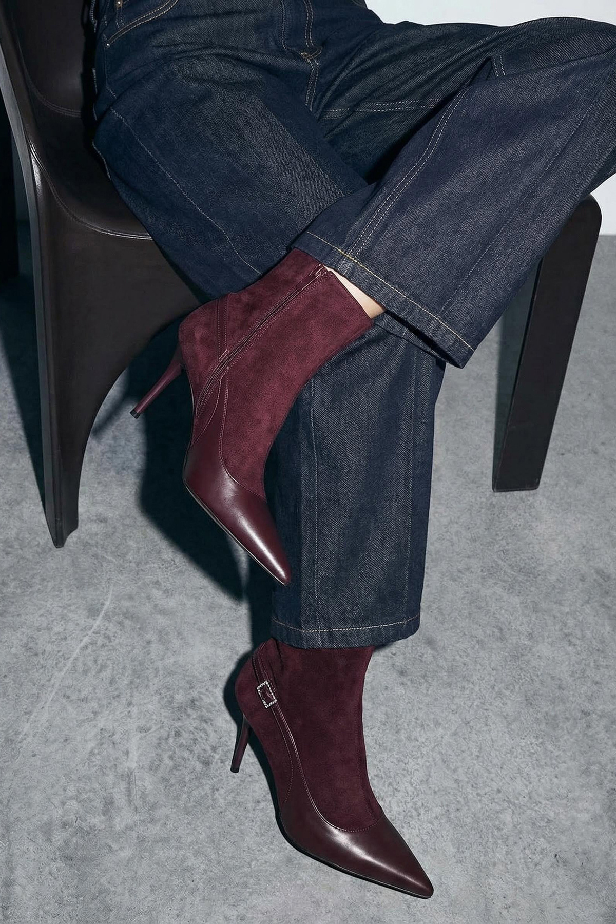 TRENDYOL SHOES Burgunderrote Wildleder-Kombination Damen-Stiefeletten mit 8,5...