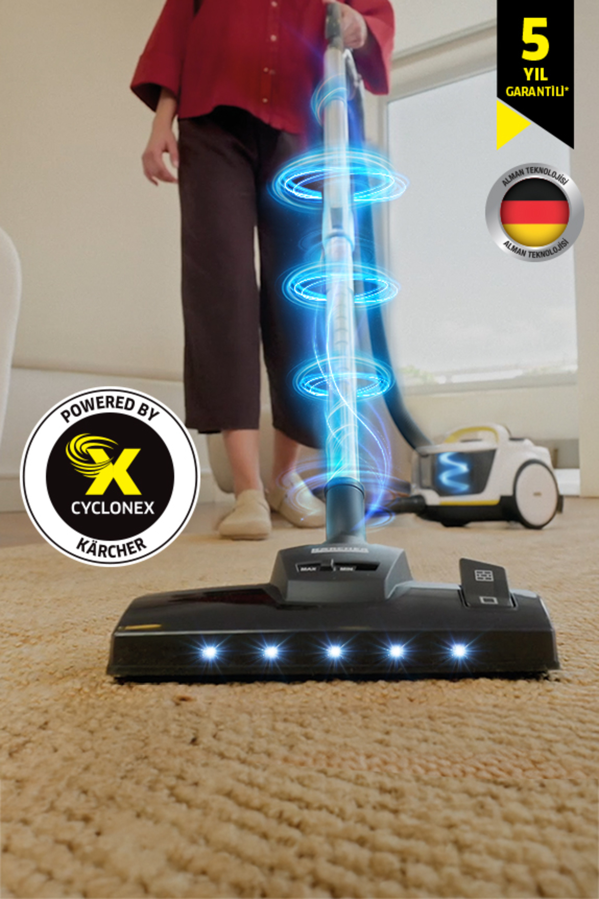 VCC 6 CycloneX DualControl B&W Turbo and led Head Vacuum Cleaner without dust bag