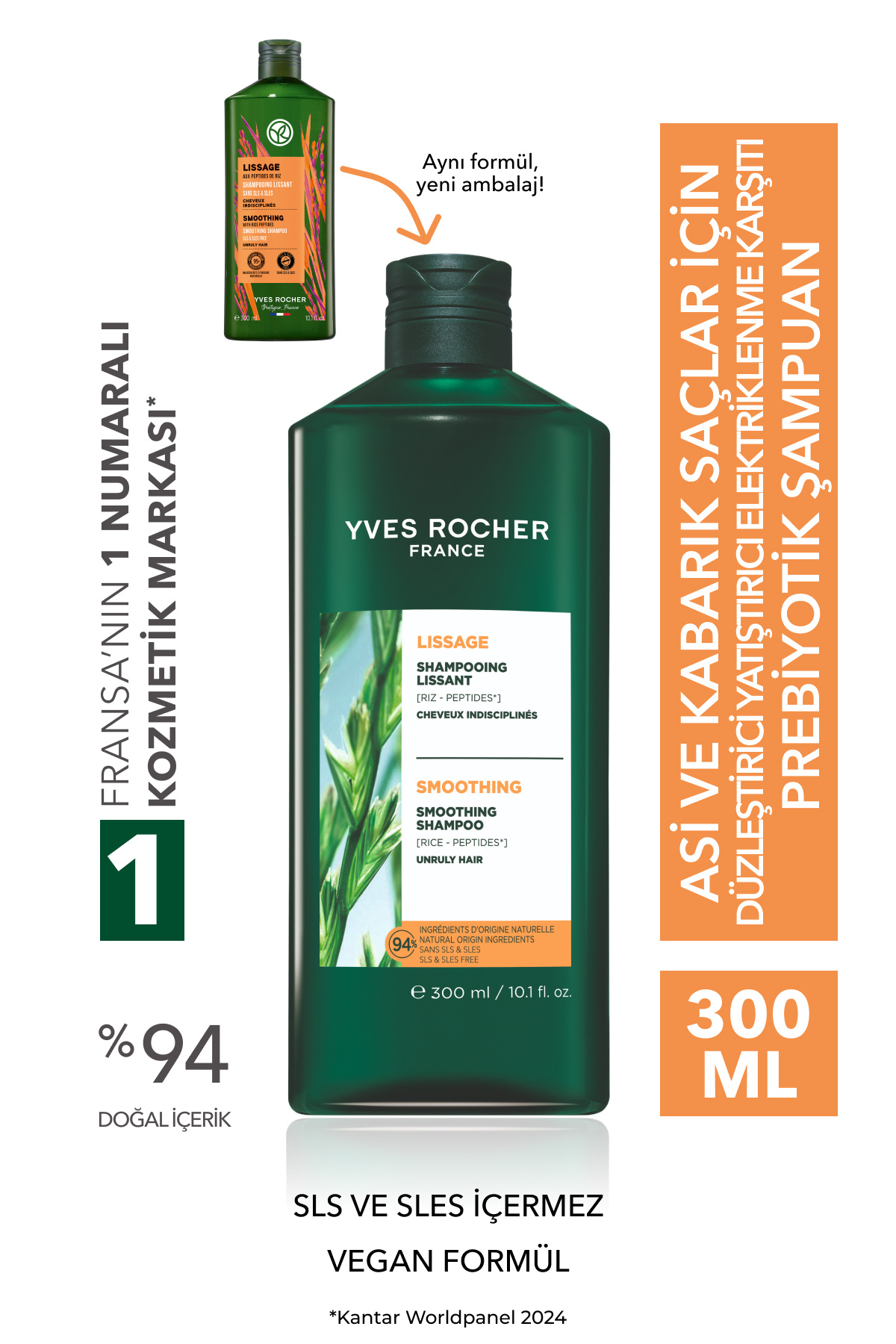 Yves Rocher Yatıştırıcı Prebiyotik Şampuan-Asi ve Kabarık Saçlar / Lissage-SLS,SLES İçermez,Vegan-300ml - Fiyatı, Yorumları