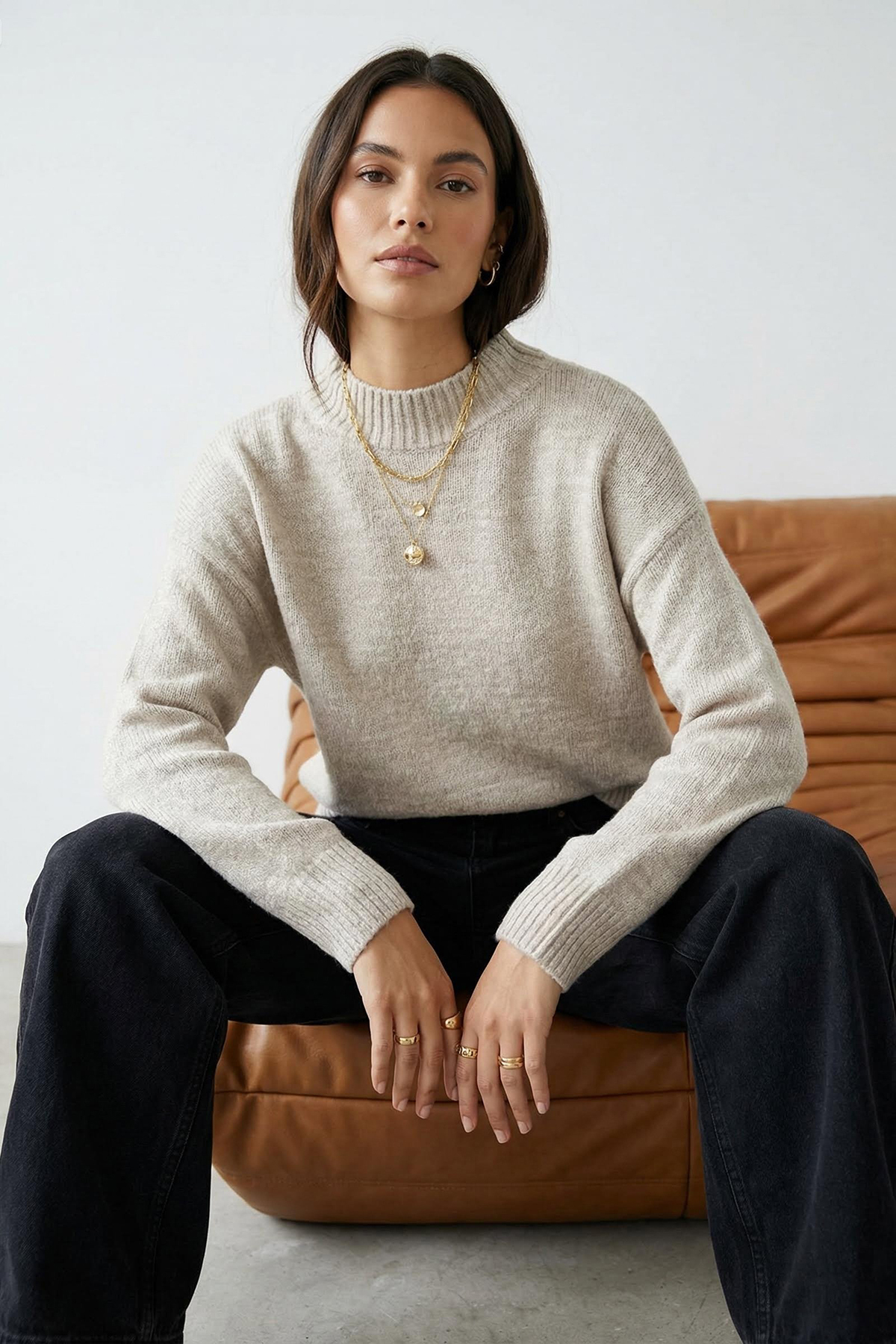 Trendyolmilla  Taş Geniş Kalıp Yumuşak Dokulu Triko Kazak TWOAW25KZ00168 - Görsel 2