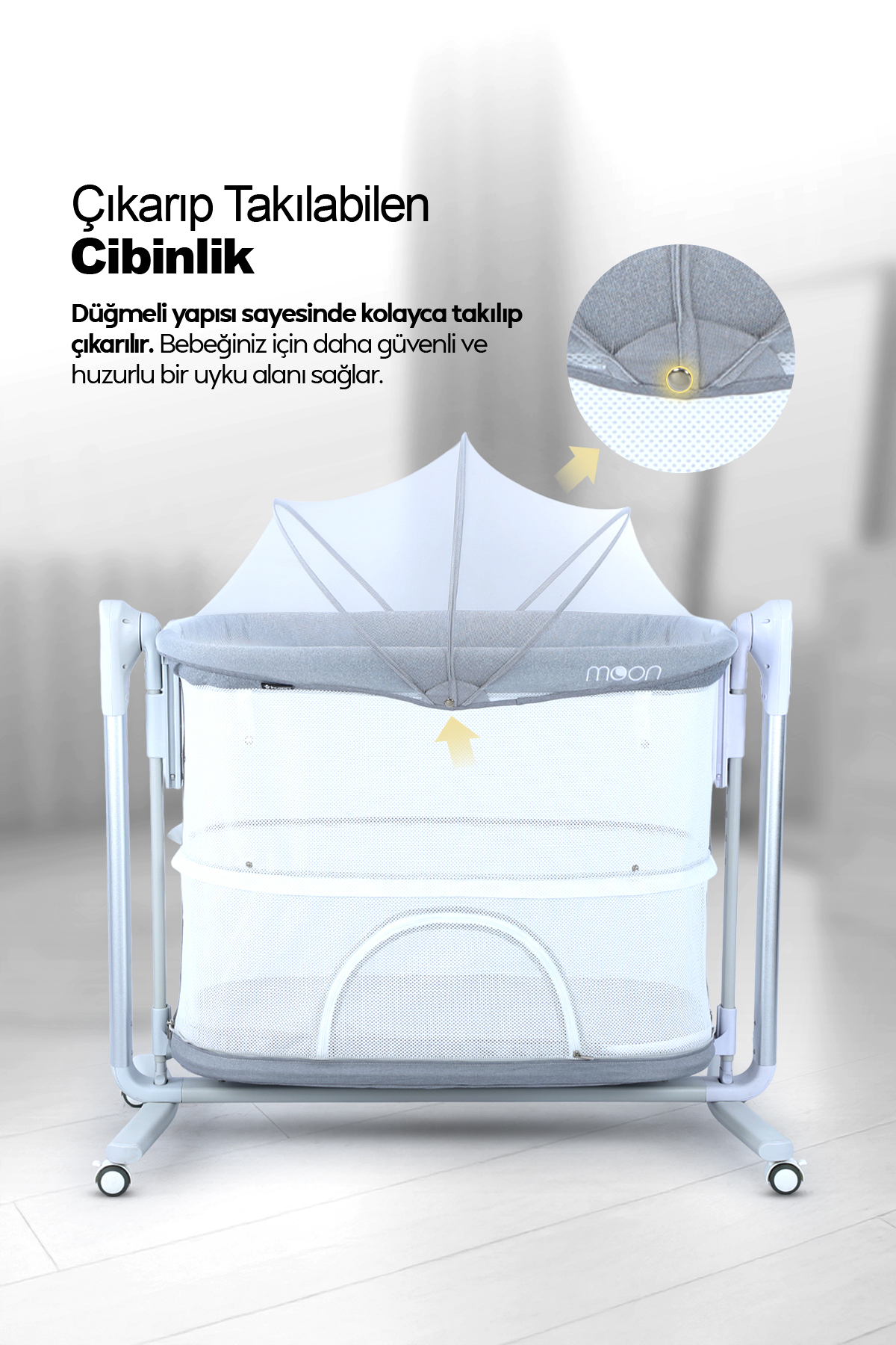 Huggy Bej Moon Akıllı Beşik – Otomatik Sallanabilir, Sensörlü, Kumandalı Anne Yanı Oyun Parkı Beşik fotoğrafı 2 (önizleme)