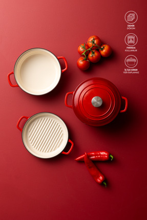 Emsan Fortino Cast Döküm Tencere Seti Kırmızı 4 Parça 22 cm