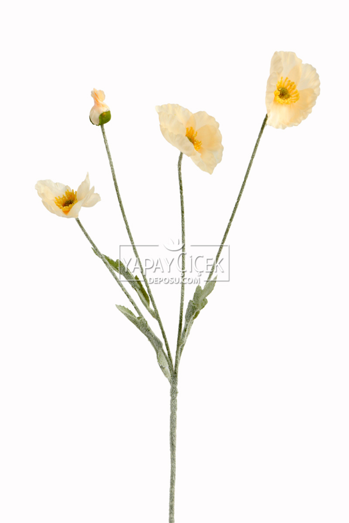 Artificial Flower 4 Poppy Branch 60 cm Cream