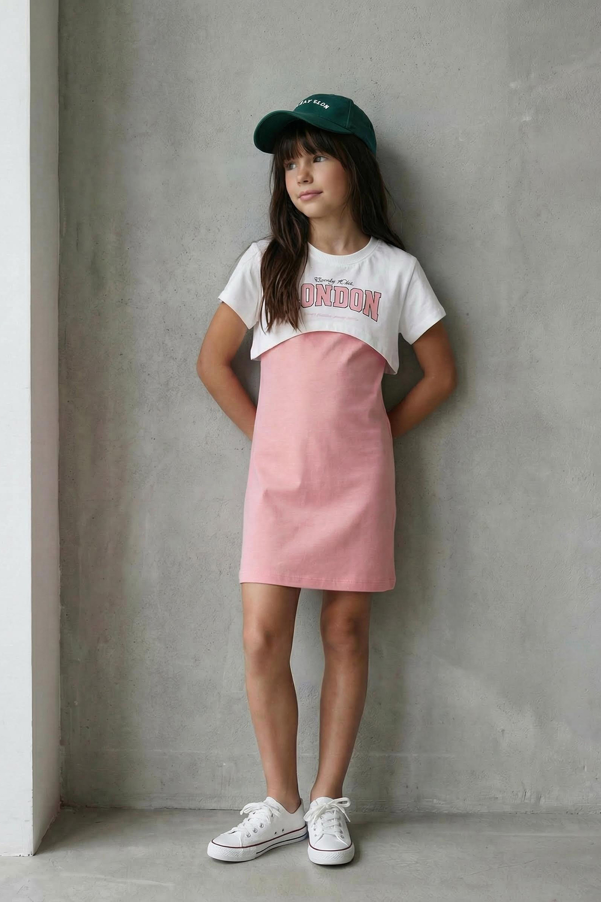 Trendyolmilla Kids Pembe Kız Çocuk %100 Pamuk Slogan Baskılı Kısa Kol Örme Elbise TKDSS25EL00095