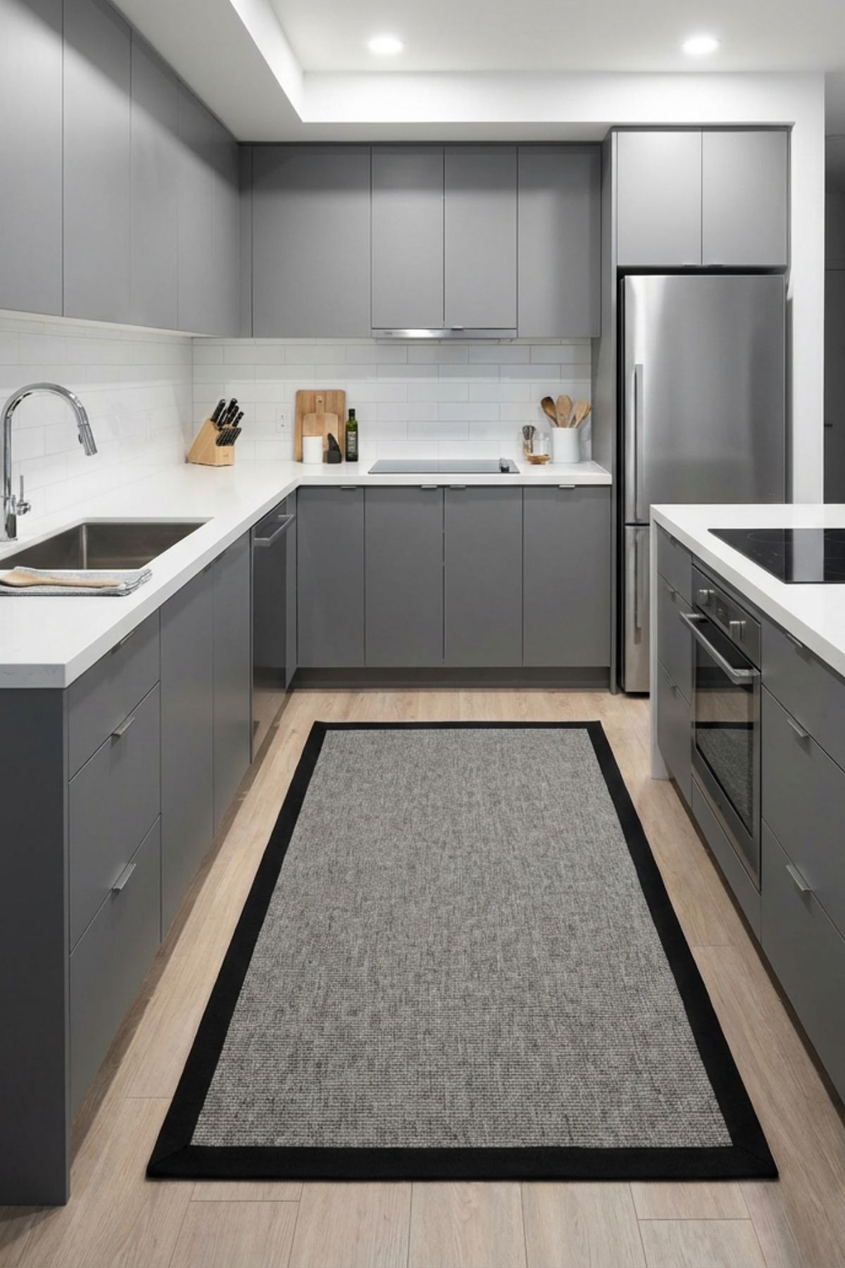 London Grey Kitchen Carpet Straw Textured Stainproof Countertop Front Runner Woven Border Imported Sisal Carpet