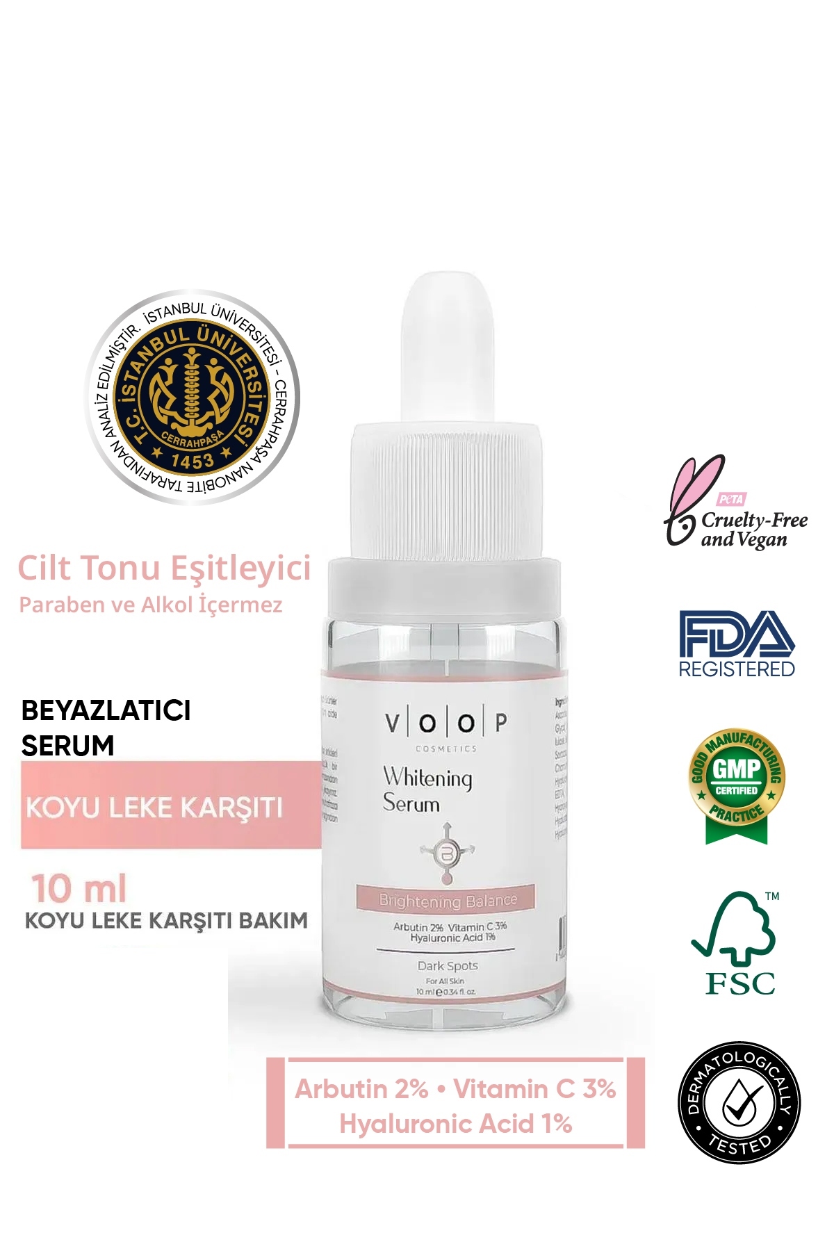 VOOP Whitening Ton Eşitleyici Mini Beyazlatıcı Serum 10 ml | %2 Arbutin, %3 V...