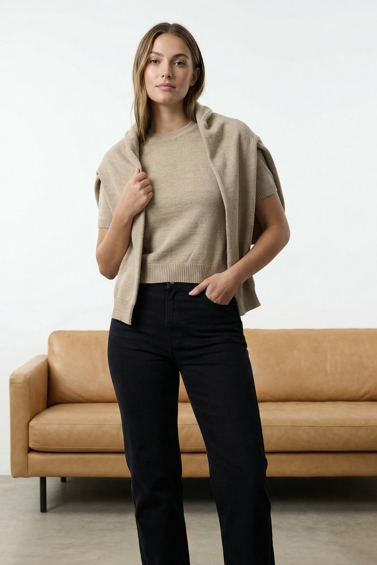 Trendyolmilla  Taş Basic Bluz-Hırka Takım Triko Hırka TWOAW25HI00216 - Görsel 2