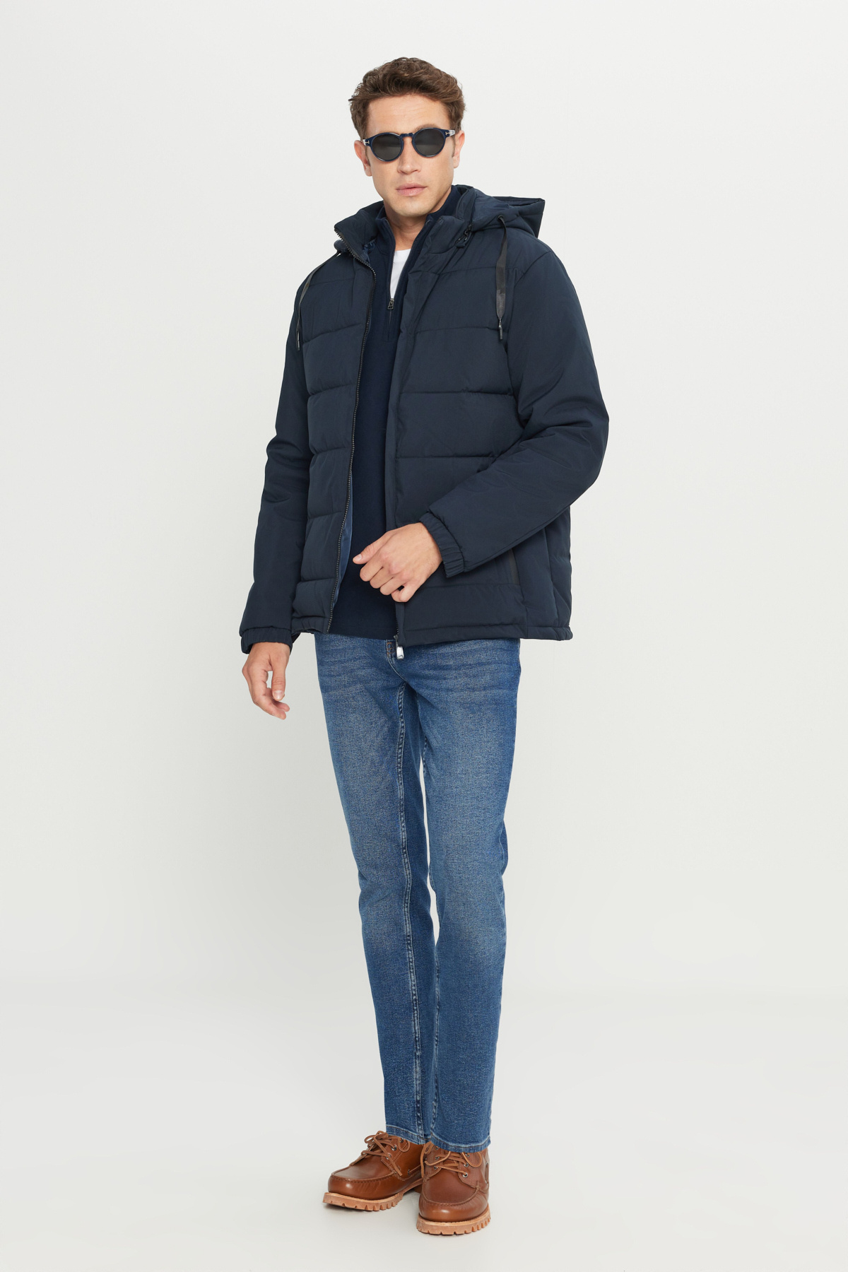 AC&Co / Altınyıldız Classics  Erkek Lacivert Sıcak Tutan Dolgulu Standart Fit Dik Yaka Kapüşonlu Yan Cepli Casual Mont - Görsel 3