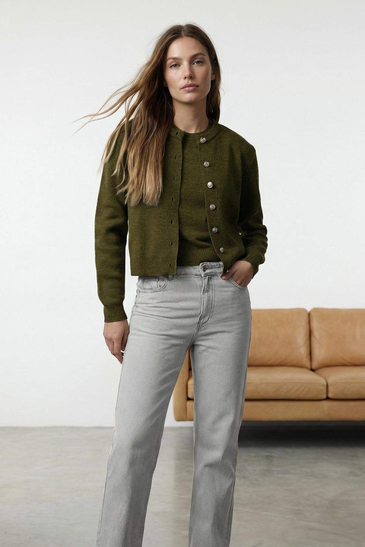 Trendyolmilla  Haki Basic Hırka-Bluz Triko Hırka TWOAW25HI00216 - Görsel 2