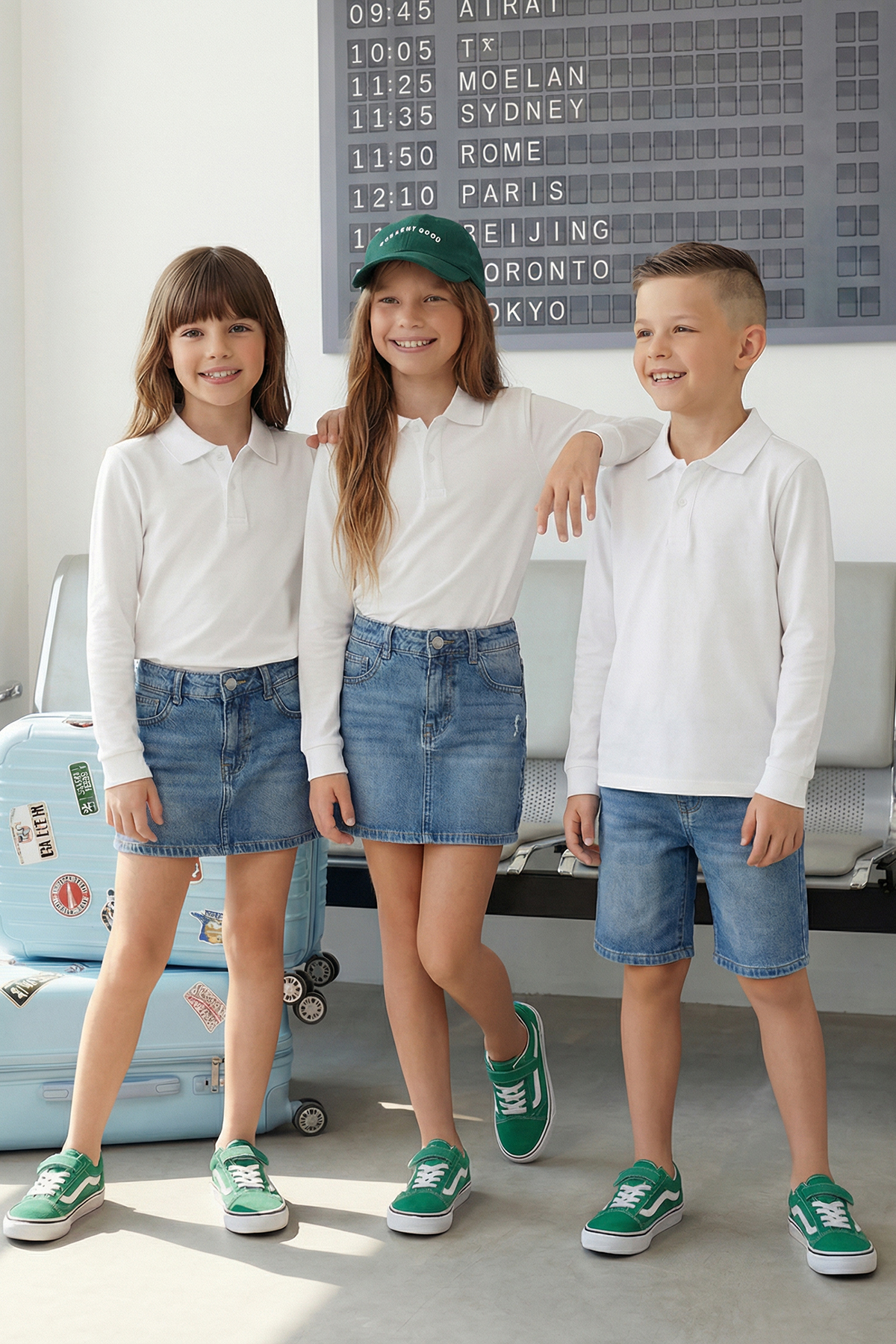 Trendyolmilla Kids Beyaz 3'lü 100%Pamuk Polo Yaka Uzun Kollu Örme Unisex Çocuk Okul T-Shirt TKDAW25TS00004