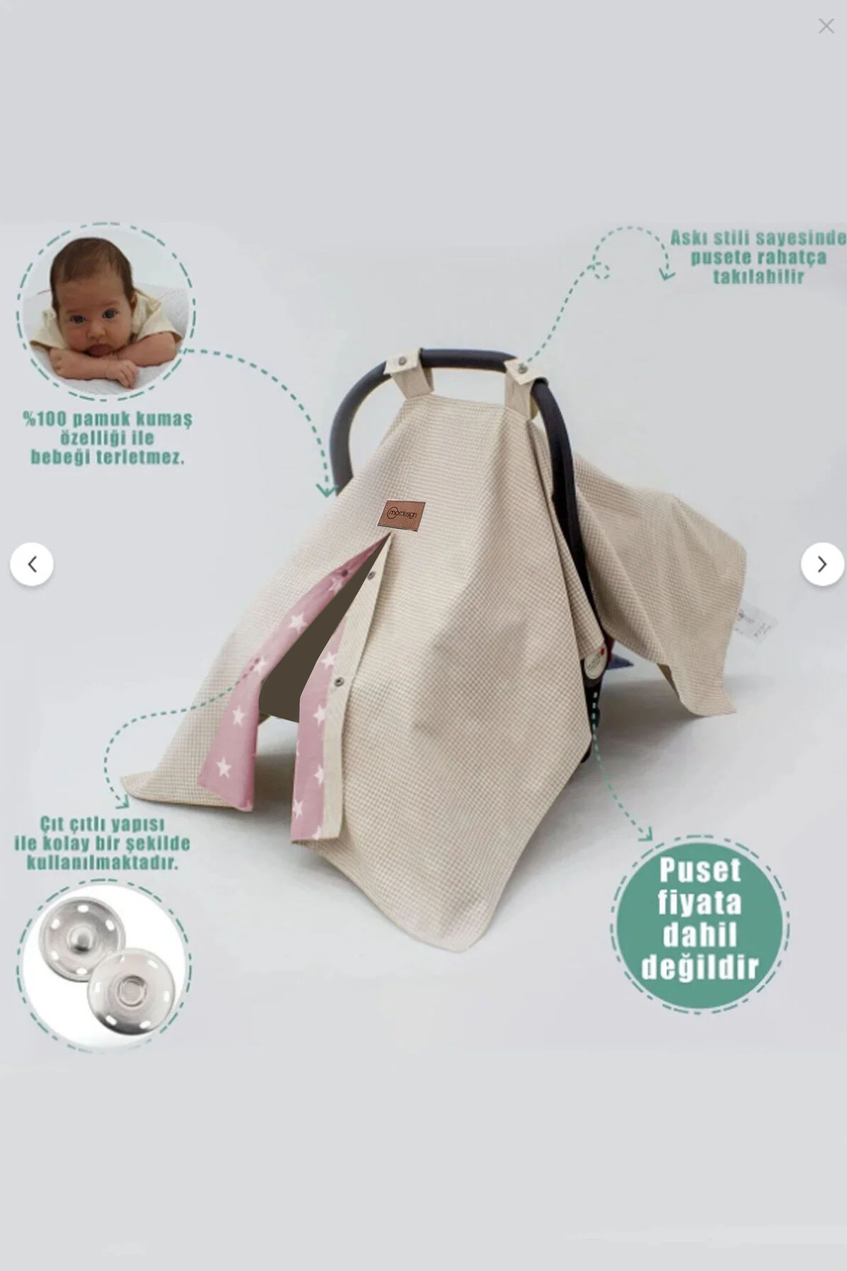 mordesign Çift Taraflı Ortopedik Puset Minderi, Örtü 2' Li Set, Askı Stil, Ekose Serisi fotoğrafı 3 (önizleme)