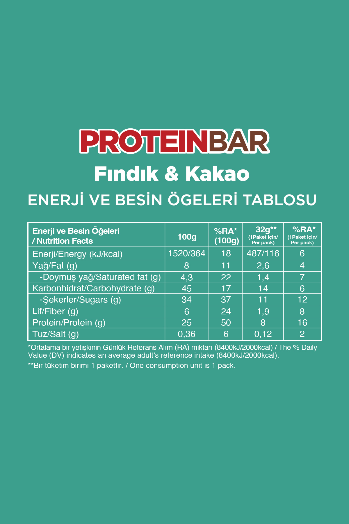 Protein Bar - Fındıklı ve Kakaolu (32 g) x 12 Adet 7