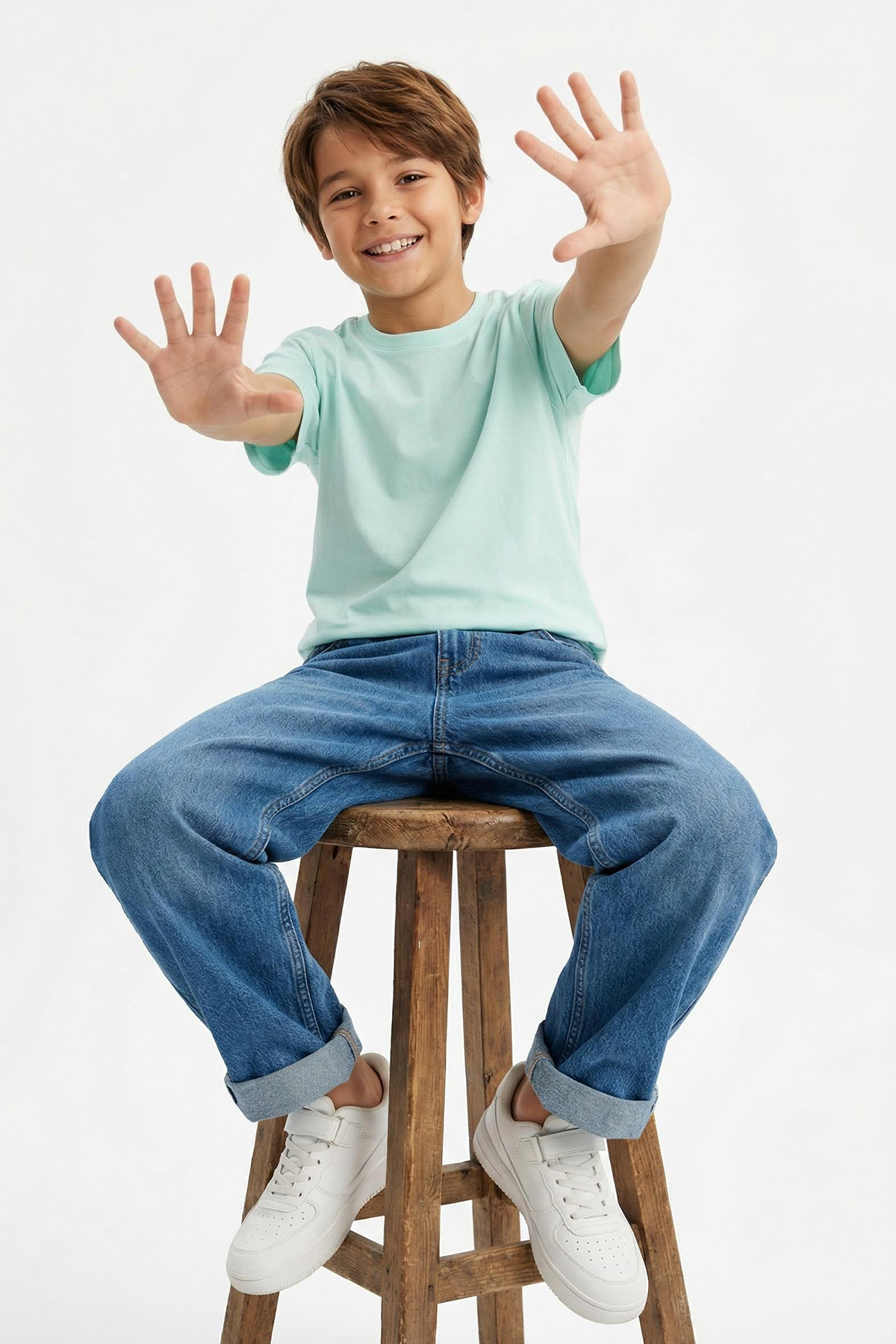 Trendyolmilla Kids Bebe Mavisi Erkek Çocuk %100 Pamuk Basic Regular/Normal Kalıp Kısa Kol Örme T-Shirt TKDSS25TS00008