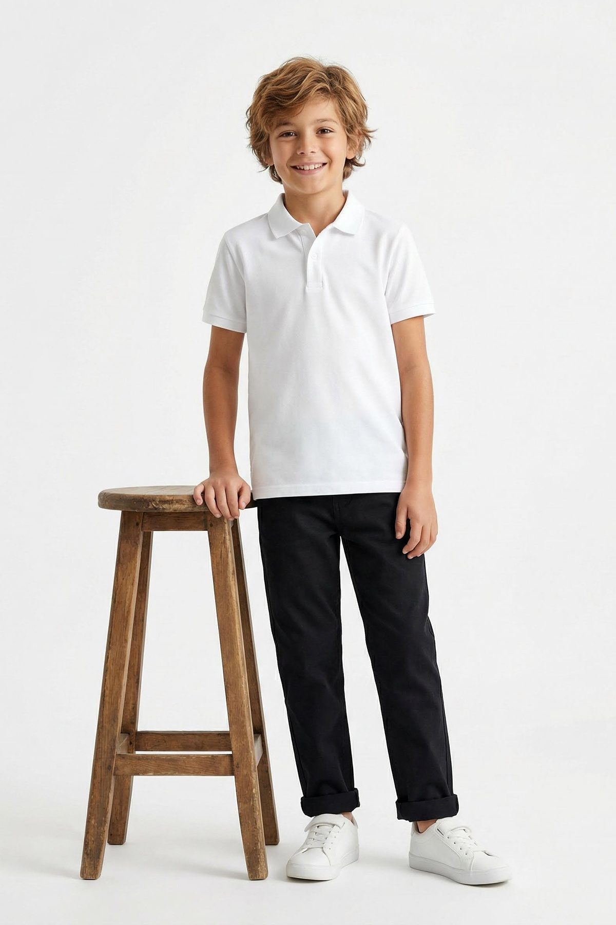 Trendyolmilla Kids Beyaz Unisex %100 Pamuk Basic Regular/Normal Kalıp Polo Yaka Kısa Kol Örme T-Shirt TKDSS24TS00022