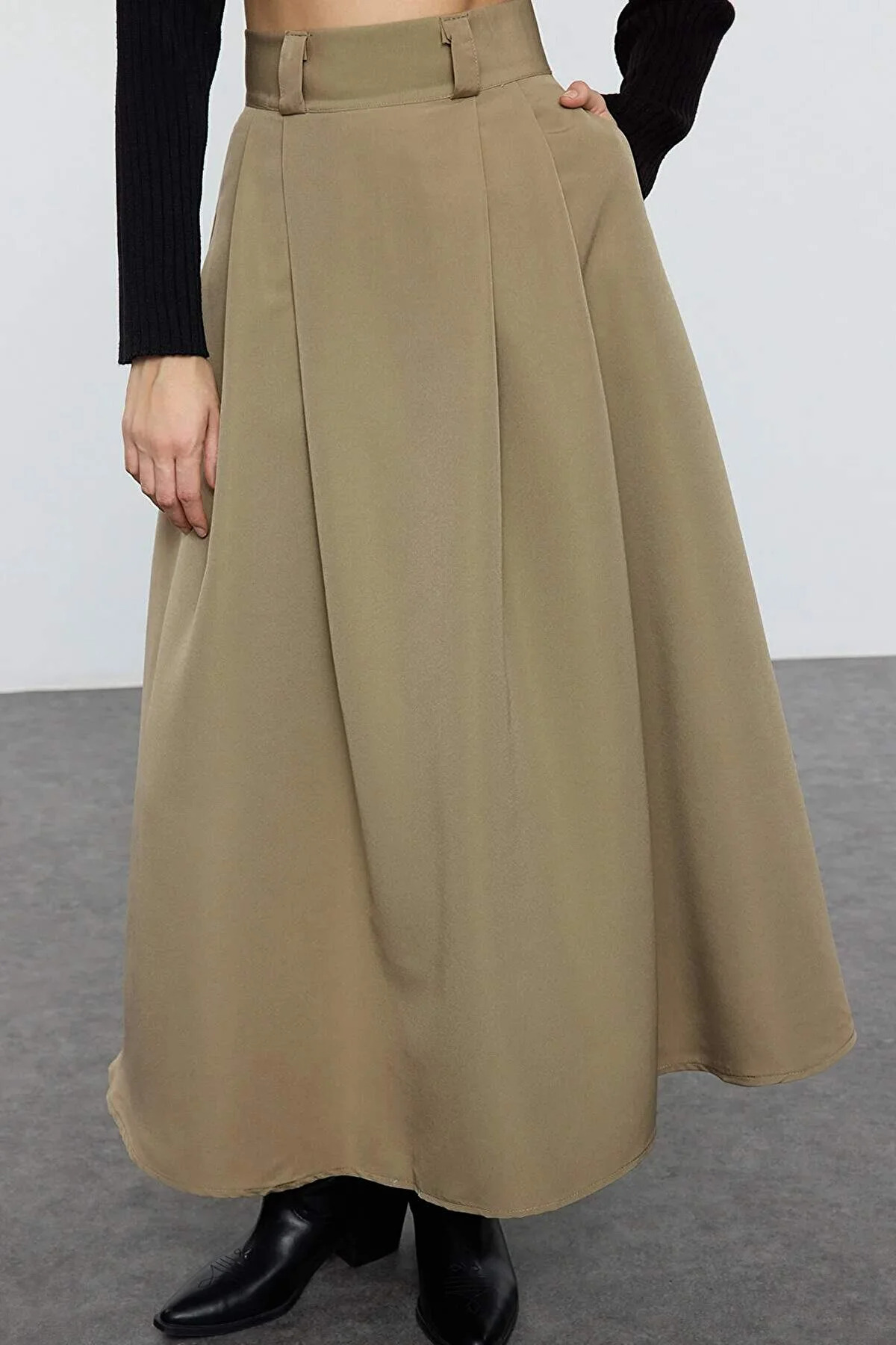 Trendyolmilla  Haki Pileli Maxi Boy Dokuma Etek TEDAW25ET00000 - Görsel 3