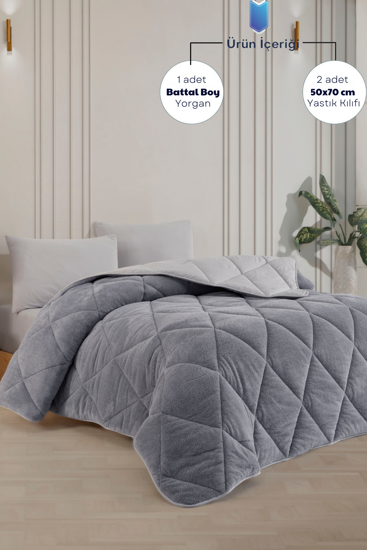 Formeya Luxuriöse graue Wellsoft-Steppdecke in King-Size – doppelseitig, 220 ...