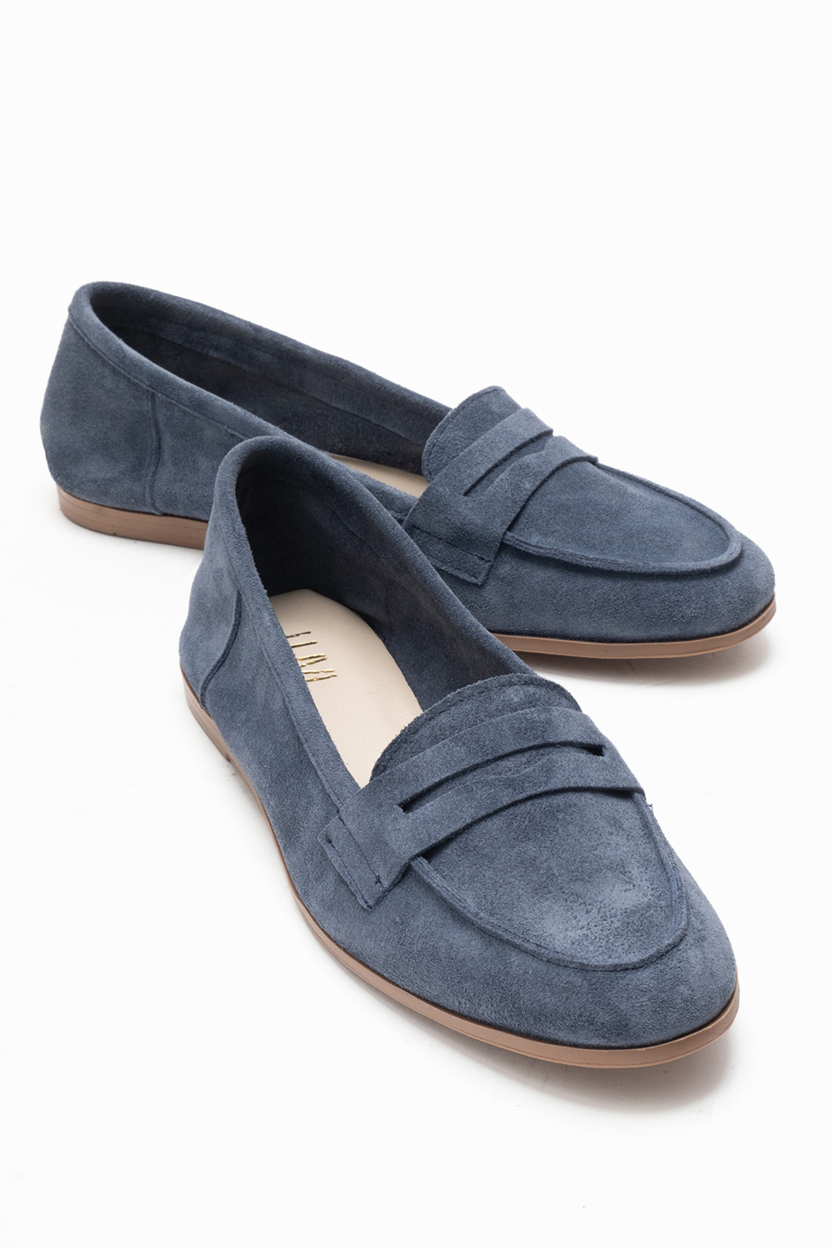 F02 Denim Suede Genuine Leather Women's Loafer Shoes