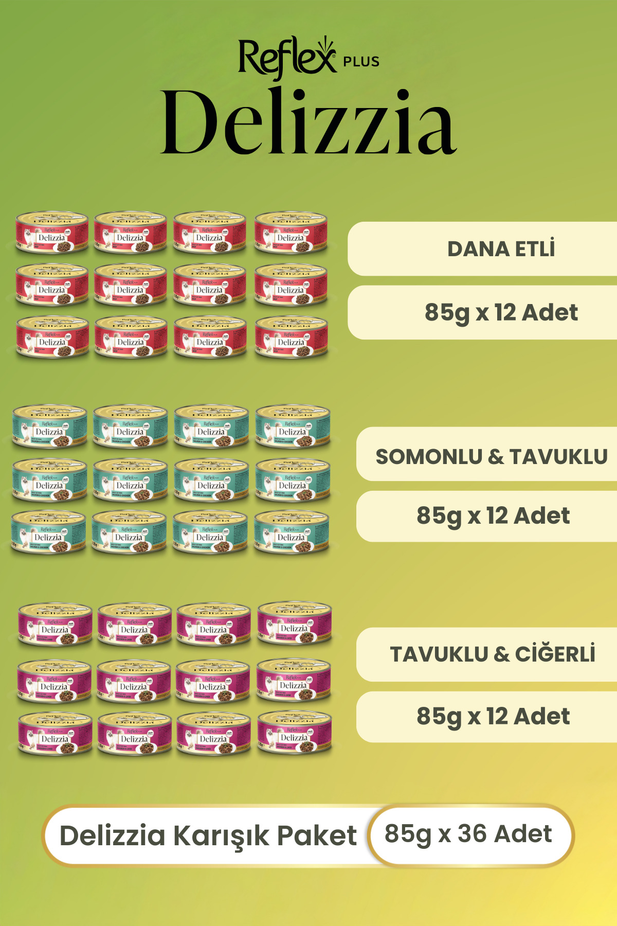 Reflex Plus Delizzia / Sos İçinde Parça Etli Karışık Yetişkin Kedi Maması 85g x 36 Adet - Fiyatı, Yorumları