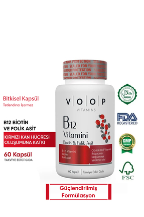 VOOP B12 Vitamini - Biotin&Folik Asit Cilt, Saç, Tırnak ve Beyin Sağlığı Dest...