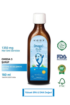 VOOP Çocuklar için Balık Yağı Omega 3 Portakal Aromalı Şurup | Yüksek EPA & D...
