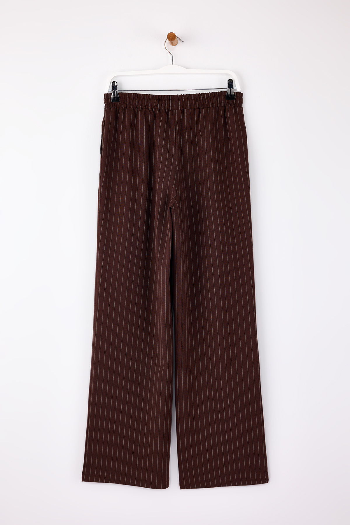 Trendyolmilla  Kahverengi Stoperli Çizgili Straight/Düz Kesim Beli Lastikli Pantolon TWOSS26PL00021 - Görsel 6