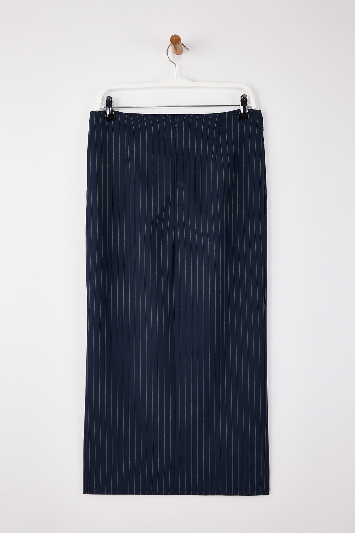 Trendyolmilla  Lacivert Çizgili Dokuma Yırtmaçlı Uzun Kalem Etek TWOSS26ET00015 - Görsel 7