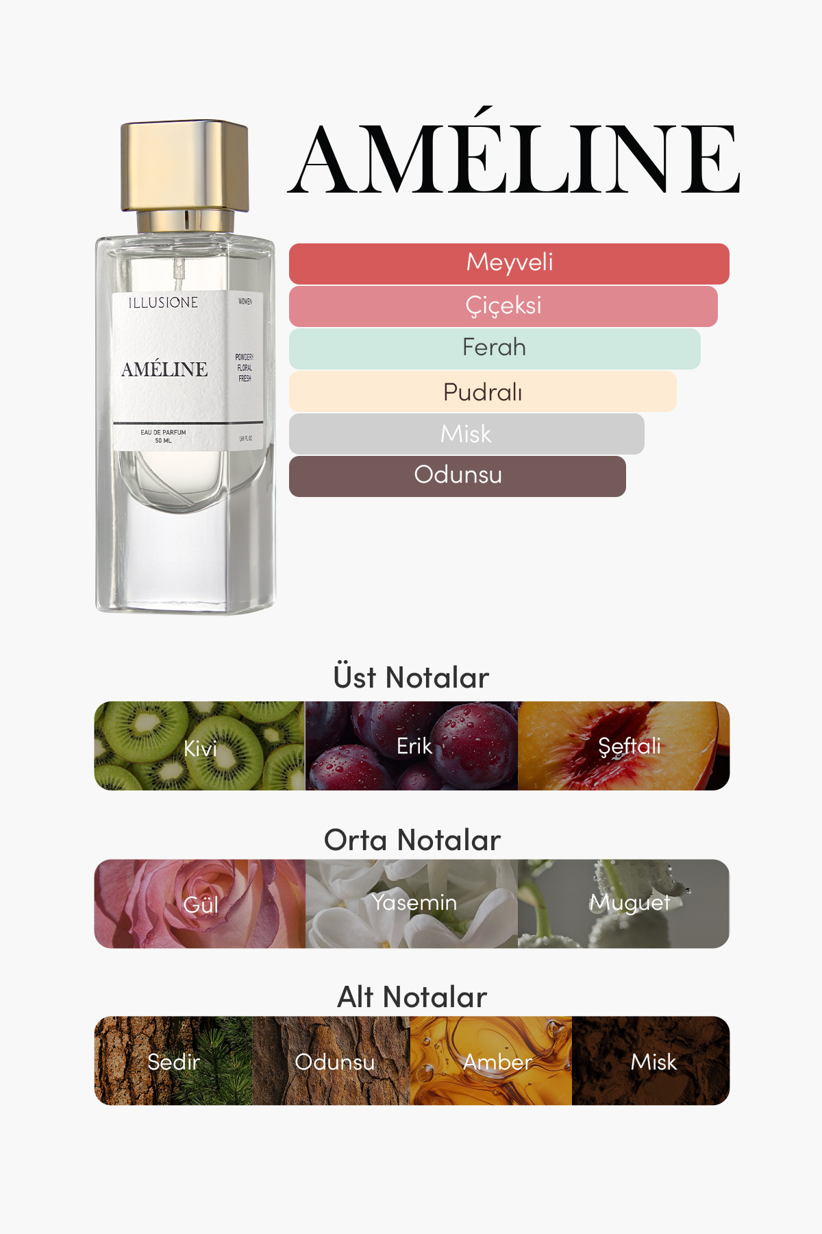 Améline EDP Kadın Parfüm 50ml | Pudramsı - Çiçeksi - Ferah | Yasemin, Misk — IPW009 — تصویر 5 از 8