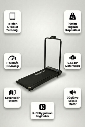 kochler Uygulamalı ve Eğimli Koşu Bandı - Katlanabilir ve 0,65 HP Yürüyüş Bandı