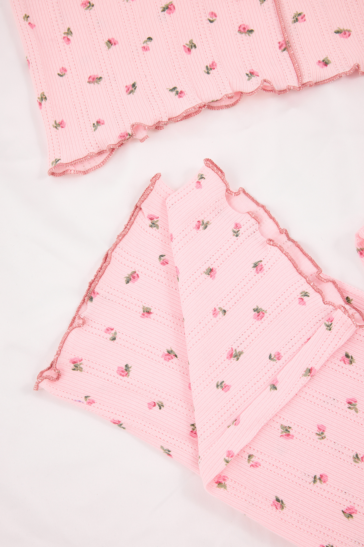 Trendyolmilla  Pembe %100 Pamuklu Çiçekli Kurdele/Fiyonklu Fitilli/Pointel Örme Pijama Takımı THMSS26PT00010 - Görsel 7