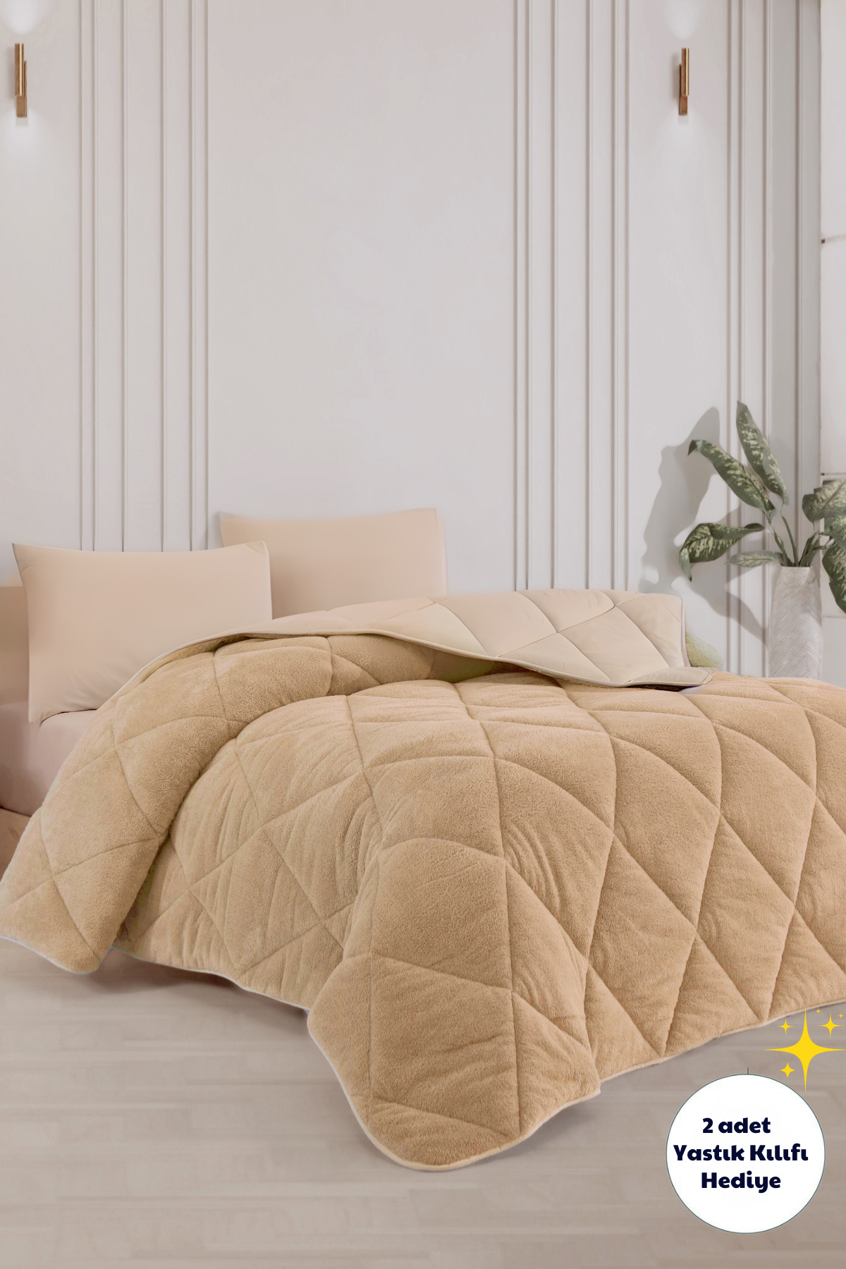 Formeya Beigefarbene Wellsoft-Steppdecke in Übergröße – doppelseitig, 220 x 2...