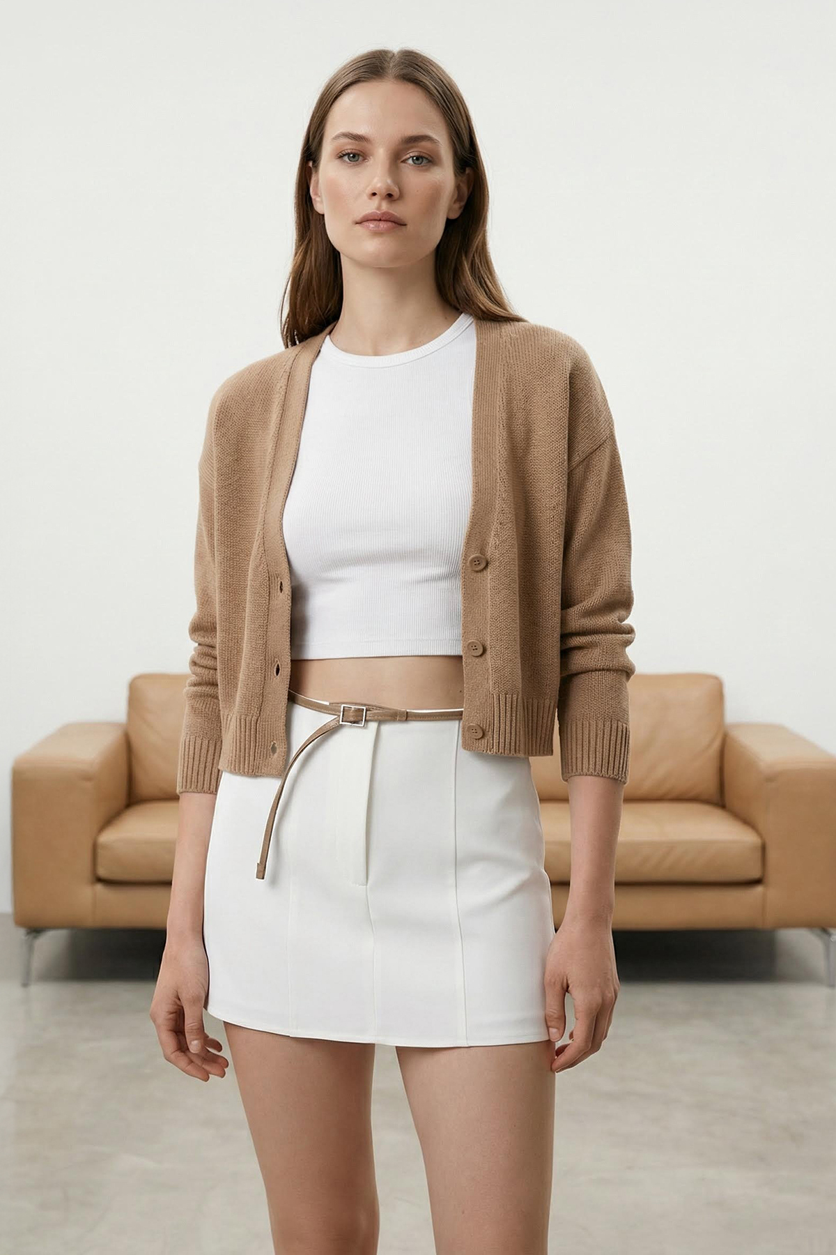 Trendyolmilla  Beyaz Kemerli Mini Dokuma Etek Görünümlü Şort TWOAW25SR00027