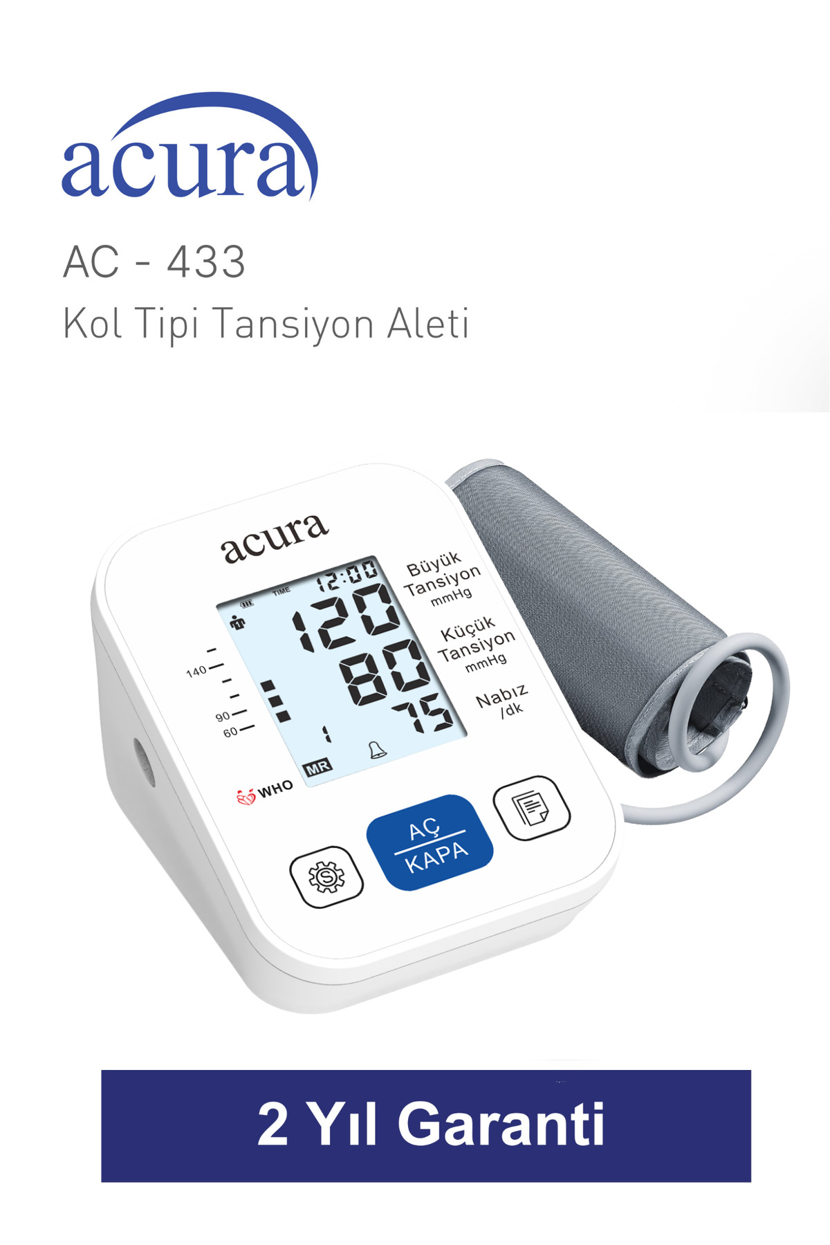 AC-433 Işıklı Ekranlı 198 Hafızalı Koldan Tansiyon Aleti 6