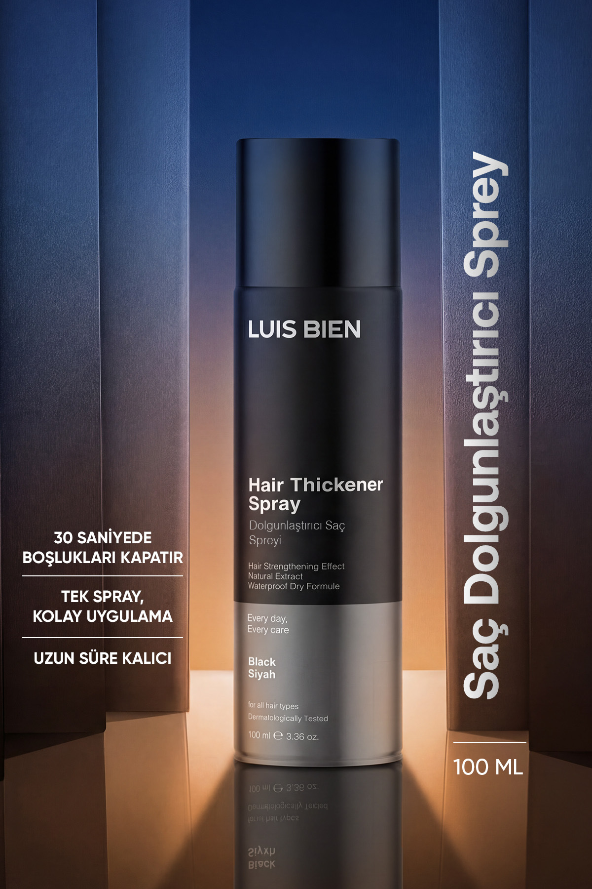 Luis Bien Dolgunlaştırıcı Saç Spreyi Siyah 100 ml – Suya Dayanıklı Amonyaksız Geçici Fiber Sprey - Fiyatı, Yorumları