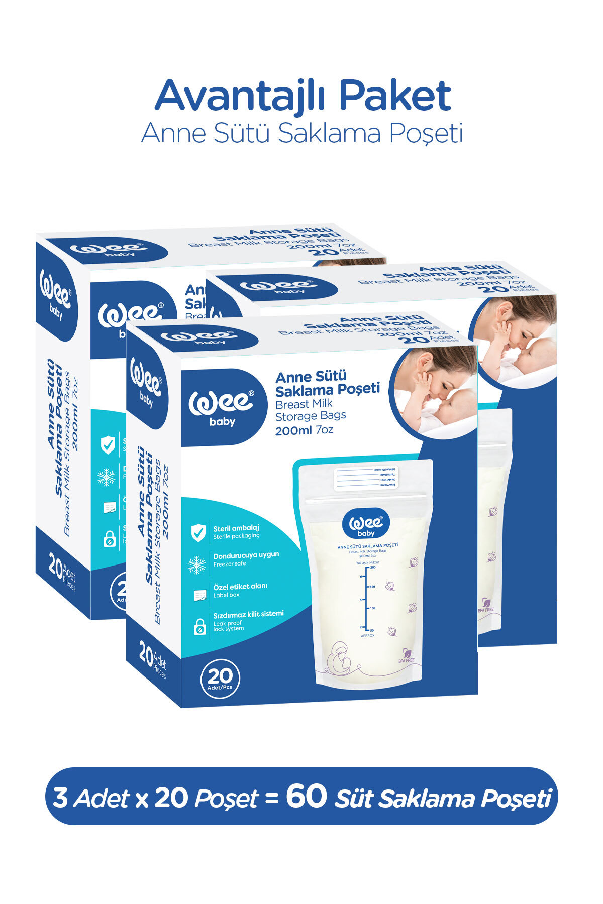 Wee Baby Süt Saklama Poşeti Seti (20x3 60 Adet) fotoğrafı 2 (önizleme)