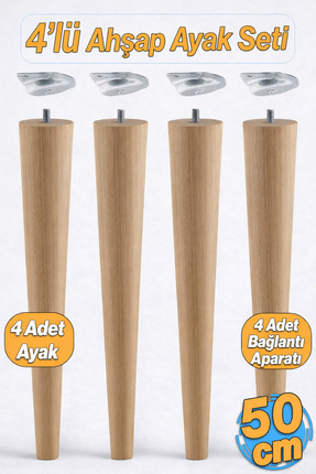 Badem10 4'lü Ahşap Sehpa Ayak Takımı 50 cm Zigon Puf Tabure Ayağı Masa Ayakla...